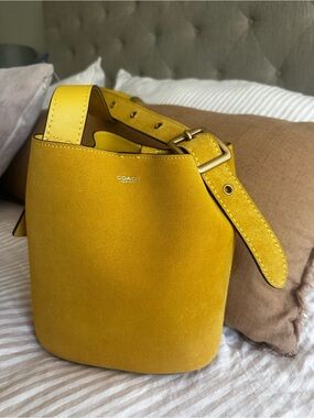 Coach Yellow Suede Bleecker Bucket Bag 21 with Adjustable Strap